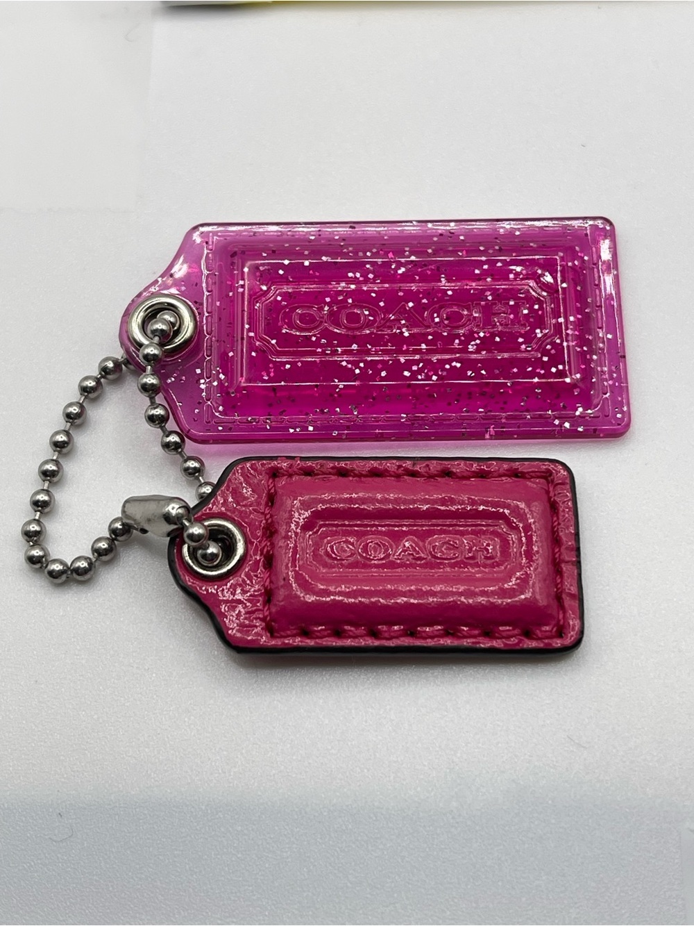 Coach Poppy Pink Double Hang Tag- Hot Pink & Transparent Pink Glitter